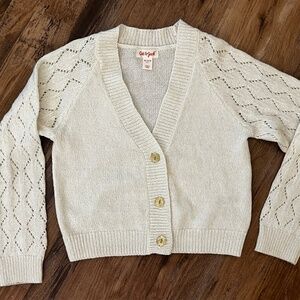 VGUC Cat & Jack Ivory  Christmas Sweater Cardigan With Metallic Thread  Size XS
